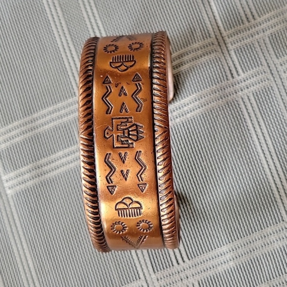 Solid Copper Cuff Bracelet - Aztec Designs - image 4